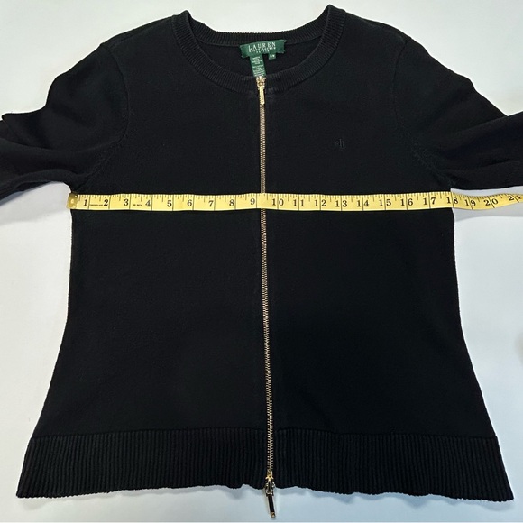 Lauren Ralph Lauren Knit Top Petite Size M Short Sleeve Zip Up 100% Cotton Black - Picture 7 of 11